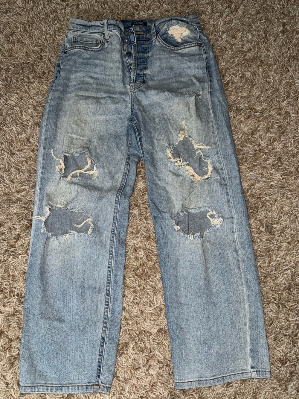 Light Wash Distressed Straight-Leg Jeans